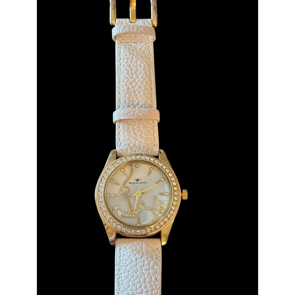 Tavan Womens Gold Tone Rhinestone Anchor Ship Wheel Pearl Face New‎ Battery